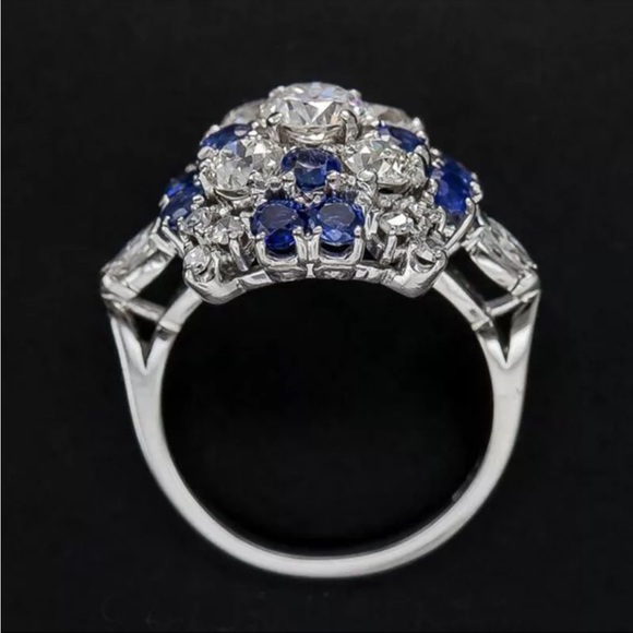 New 925 Flower Shape Blue Zircon Wedding Love Engagement Ring - Picture 6 of 6